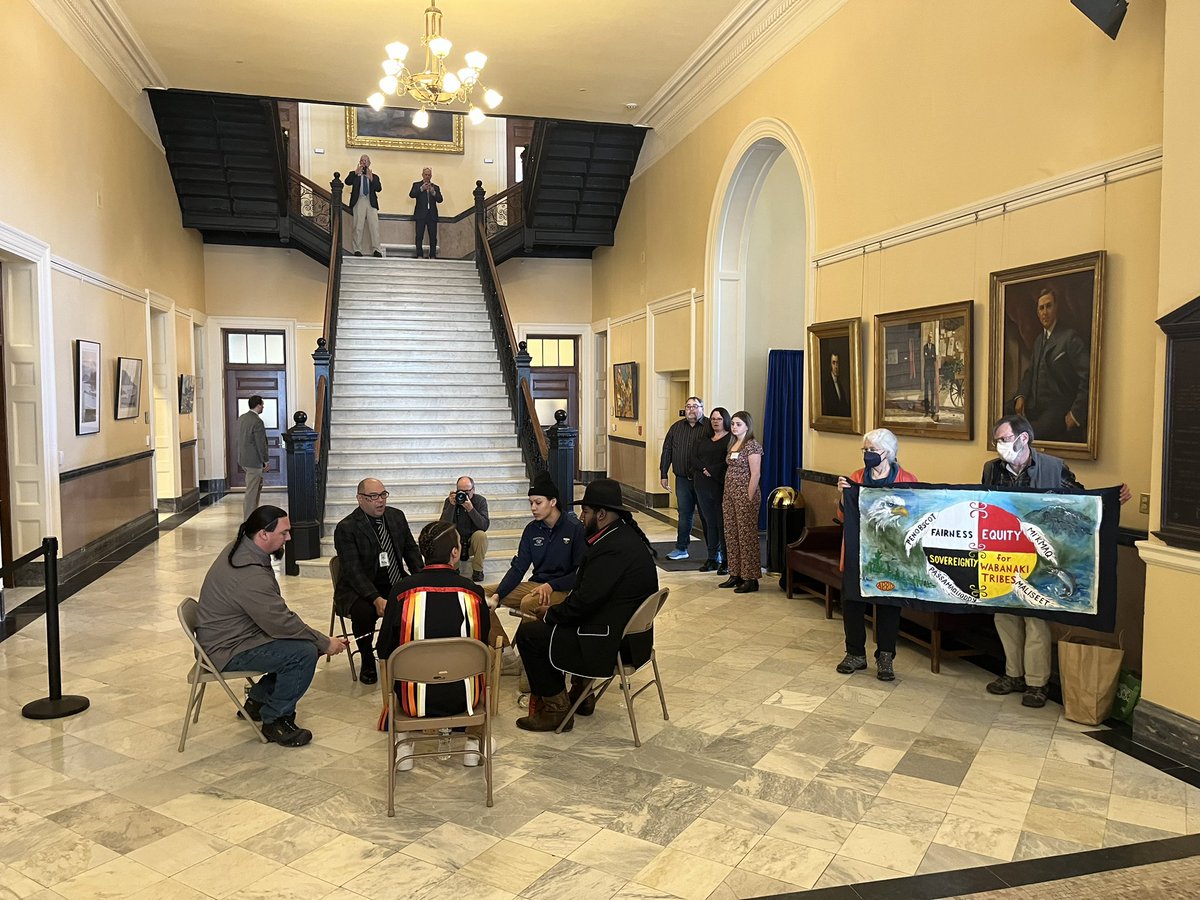 Drumming in support of tribal sovereignty at the Maine State House. #StandWithWabanaki