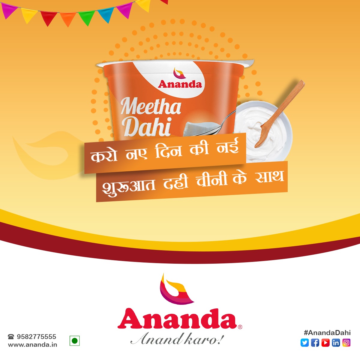 AnandaDairy's tweet photo. End your meals on a sweet note with Anandaโs Meetha Dahi. Packed with immensely nutritive values, this sweetened curd will take your taste buds on a heavenly ride.
#Ananda #AnandKaro #AnandaDahi #sweetcurd #dahichini https://t.co/fe2I3HJ6O9