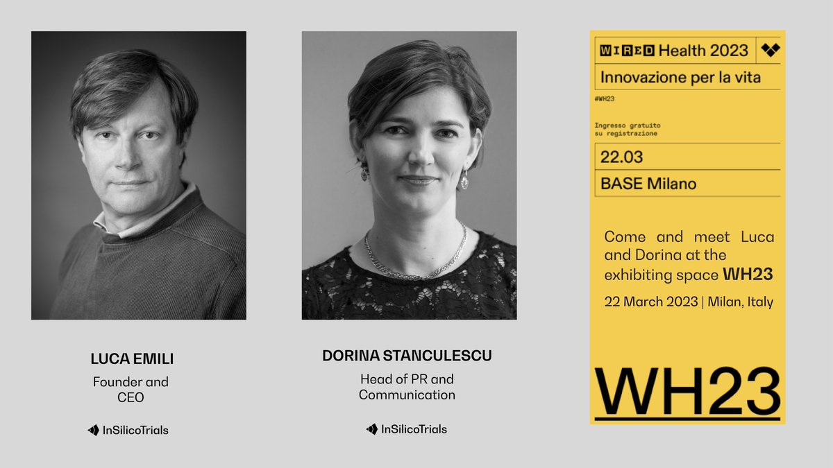 InSilicoTrials's tweet photo. 📢InSilicoTrials among the exhibitors at #WiredHealth 2023
📍March 22  // @basemilano  

Come meet our team and learn how we use #AI and #insilico #simulations to accelerate #drug and #medicaldevice development. #WH23

✍️Register for free:  https://t.co/62IXnhl0pU https://t.co/3nm8Lvtchi