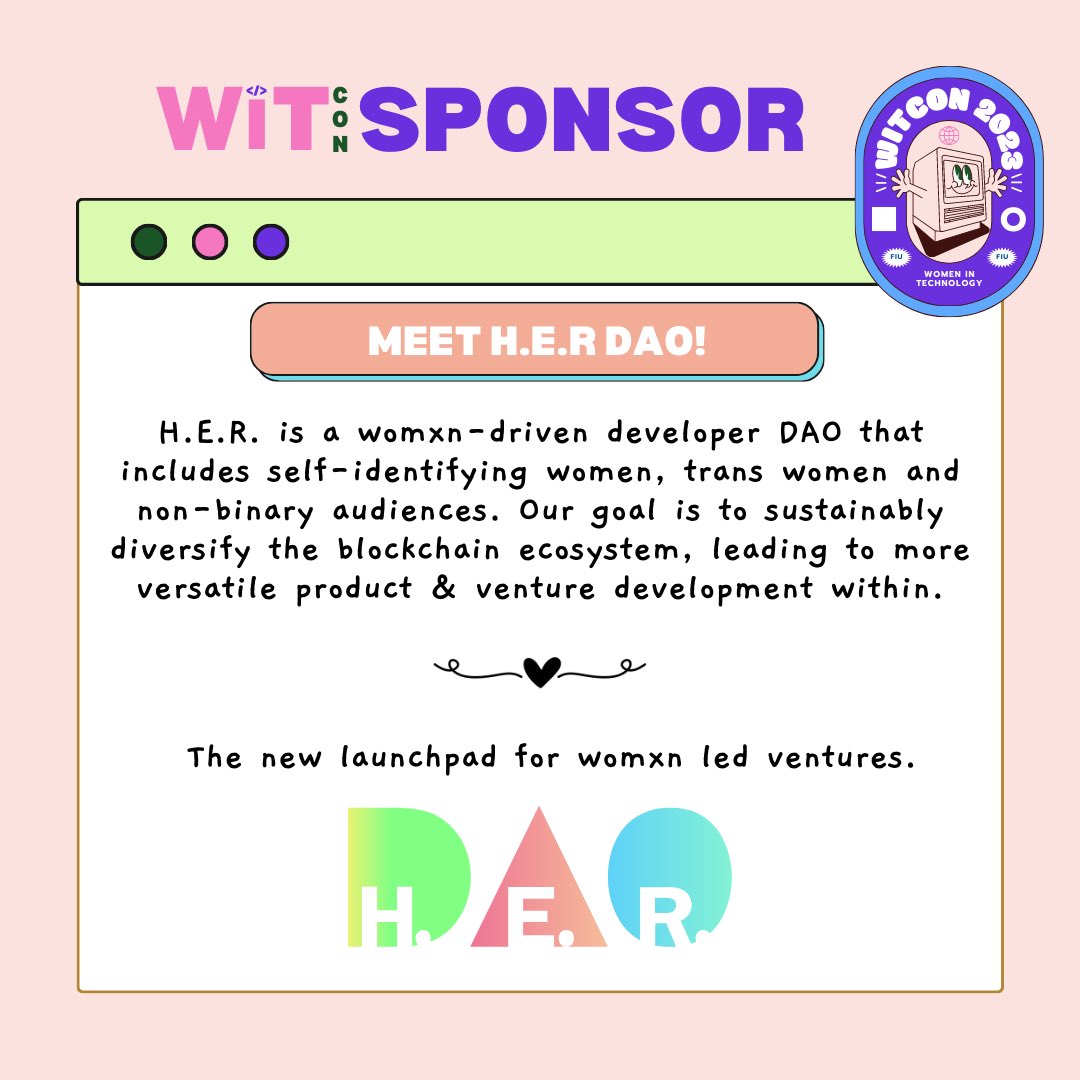 blockchain1ife's tweet photo. Meet our sponsors! Coming soon…To a #WiTCON near you is: @_HerDAO !!
March 24 @ PG6 FIU
9AM to 7PM
REGISTER NOW: https://t.co/CKuwg7EbEO
Any questions? DM us!
-
-
#wics #womenintech #FIU #miamitech #diversityintech #wicsFIU https://t.co/W5FhH4zBgX