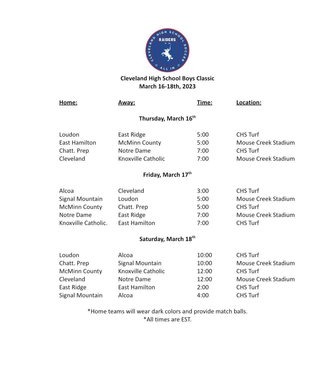 Schedules for this season: Varsity, JV Blue &amp; White, and our CHS Classic.

Our first official game and the CHS Classic begins today! #ALLIN