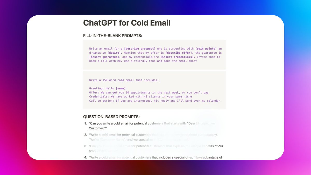iamcalebchae's tweet photo. ChatGPT 4.0 just came out...

I just created a full guide on how to use it for Cold Emails.

 Way more powerful and quicker

Includes prompts you can copy and paste.

It'll be $99 in 7 days, but free for next 24hrs

Like, RT &amp; Comment “Send” and I’ll DM it.

(Must be following) https://t.co/MPM0Dy0jiM