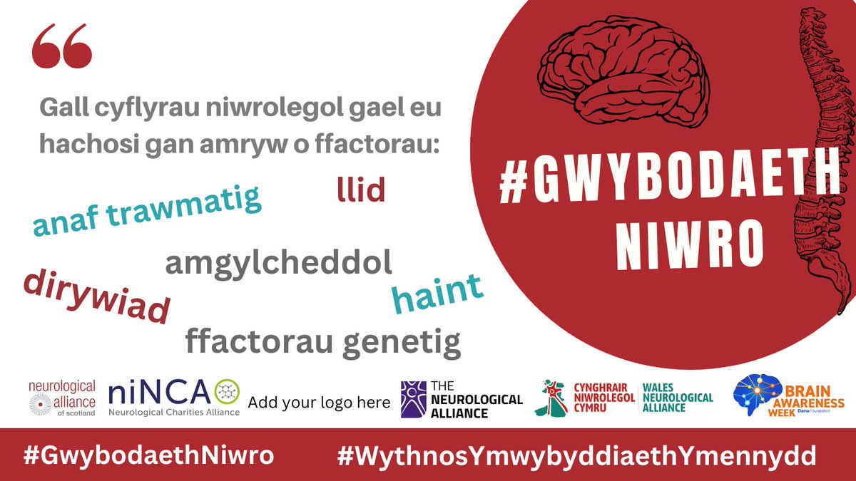 Gall cyflyrau niwrolegol effeithio ar y ffordd y mae pobl yn meddwl, yn teimlo, ac yn rhyngweithio â’r byd o’u cwmpas.
#NeuroKnowledge <a href="/NeuroAlScotland/">Neurological Alliance of Scotland</a> @niNCA <a href="/NeuroAlliance/">The Neurological Alliance</a> <a href="/NeuroWales/">WalesNeuroAlliance</a> #BrainAwarenessWeek