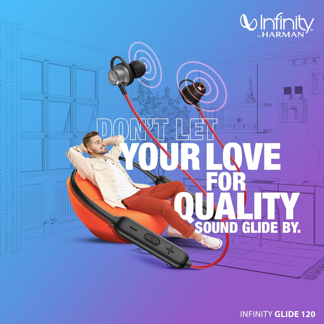 A pair of earphones that look as good as they sound? The Glide 120s are the ones for you.
With Bluetooth V.50 tech, the Glide 120 delivers dynamic sound with enhanced bass, smooth mids and clear highs.

#InfinityByHarman #InfinityGlide120 #InfinityMusic #Earphones