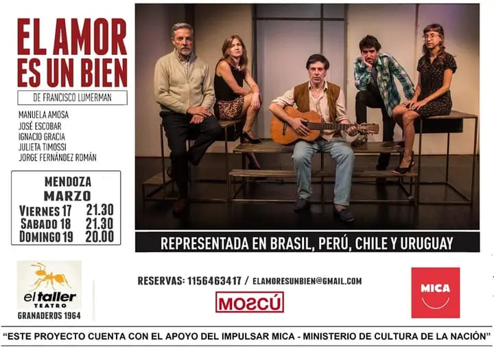 SienteMendoza's tweet photo. EL AMOR ES UN BIENDe Francisco Lumerman (Bs As) 🔷️La obra de Francisco Lumerman / @flumerman en su novena temporada llega a nuestra ciudad.Luego de hacer funciones en todo el país y también en Brasil, Chile, Perú y Uruguay, llega a Teatro El Taller.

https://t.co/PleFwmf3bC https://t.co/O1MUkip6su