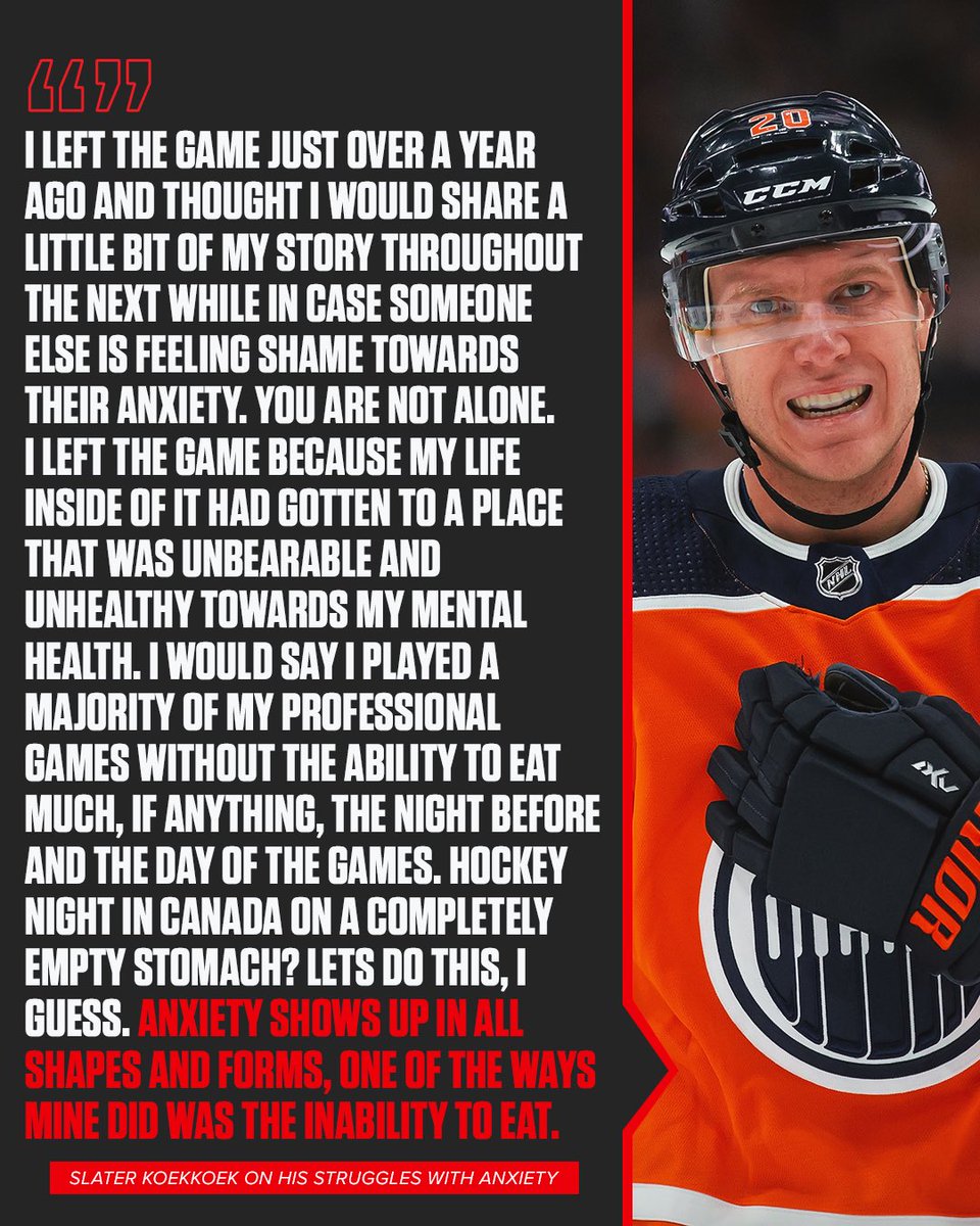 TSN_Sports's tweet photo. Slater Koekkoek shared some powerful words regarding the anxiety he dealt with during his time in the NHL. https://t.co/83Ge2XjrRB