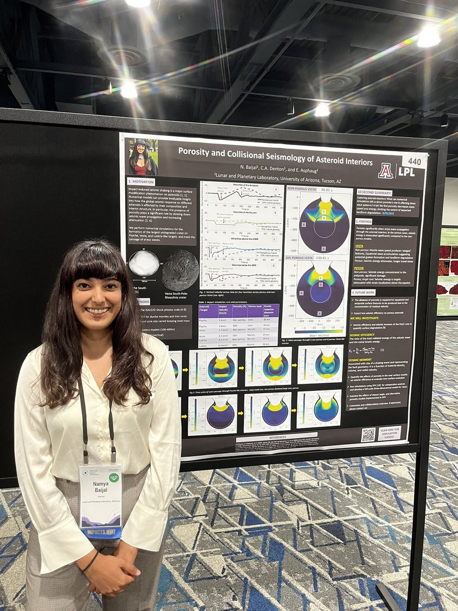 NamyaBaijal's tweet image. If you’re interested in numerical models to study seismic wave propagation through simulated asteroid interiors, stop by my poster (440) later today! @SpaceWhaleRider and I have pretty pictures to show you! #LPSC2023