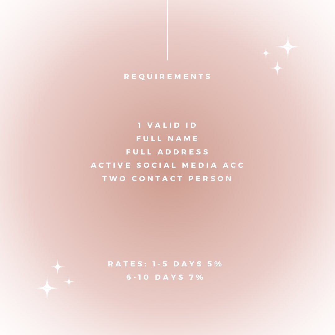 shcreatex's tweet image. PAUTANG SERVICE OPEN! 

200-500
1-2 days dop only

no reply - won’t transact
send dm form to avail! ☺️

#pautang lending service