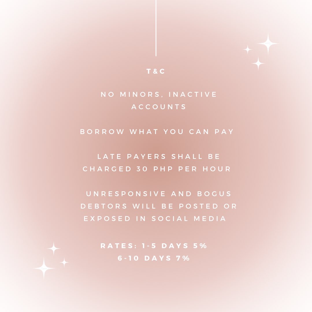 shcreatex's tweet image. PAUTANG SERVICE OPEN! 

200-500
1-2 days dop only

no reply - won’t transact
send dm form to avail! ☺️

#pautang lending service