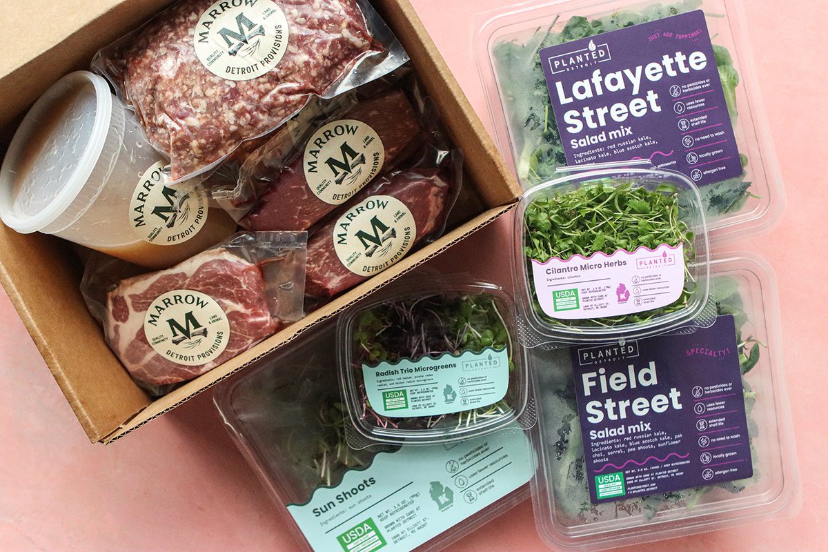 Today we're launching an exciting partnership with our butcher + restaurant neighbor - Marrow Detroit Provisions!
Our joint subscription box is live on our site and will feature a rotating lineup of local, ethically sourced meats &amp; greens each month. SHOP: bit.ly/40dJkI0