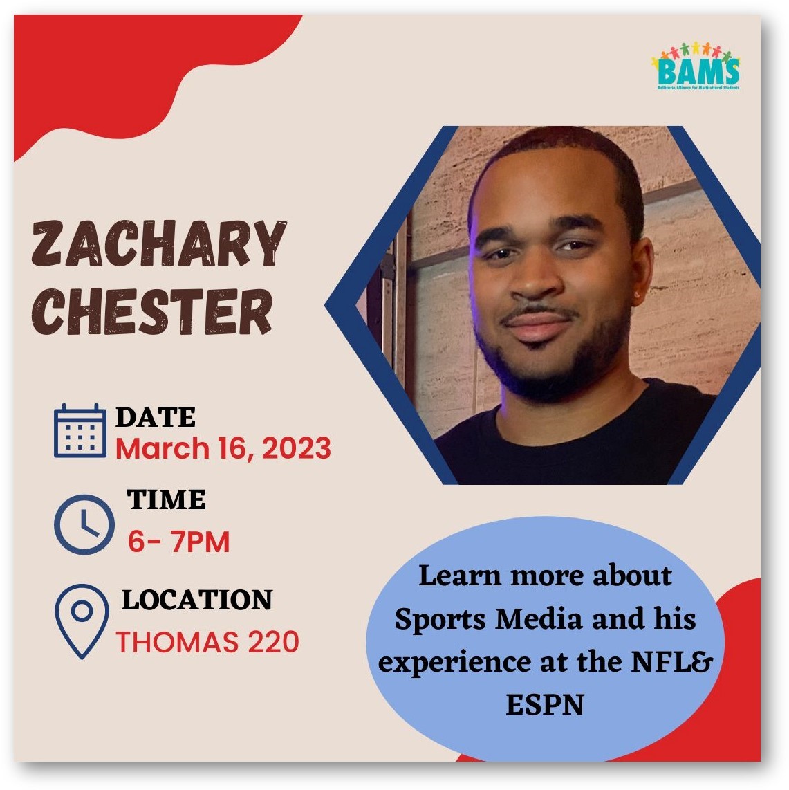 PSUCurleyCenter's tweet photo. 🏈TONIGHT! 🏈
Penn Stater Zachary Chester talks about building a career and his experience with @NFLFilms Presented by Bellisario Alliance of Multicultural Students.
⏲️ 6 p.m.
📍 220 Thomas Building https://t.co/nnyLh5Ux9m