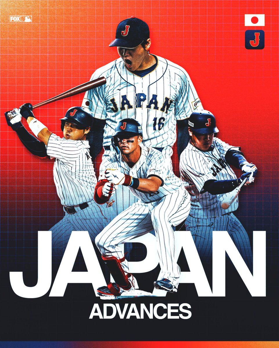 MLBONFOX's tweet photo. Next stop: Miami 🌴😎

Japan advances to their 5th straight WBC Semifinal 🇯🇵 https://t.co/FwAbpOLNob
