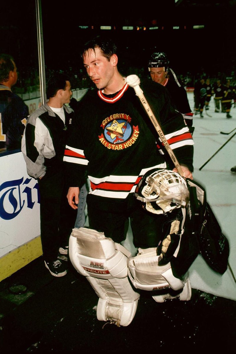 Goalies911's tweet photo. Keanu Reeves in 1997 at a celebrity hockey game. https://t.co/VpNwqfqT69