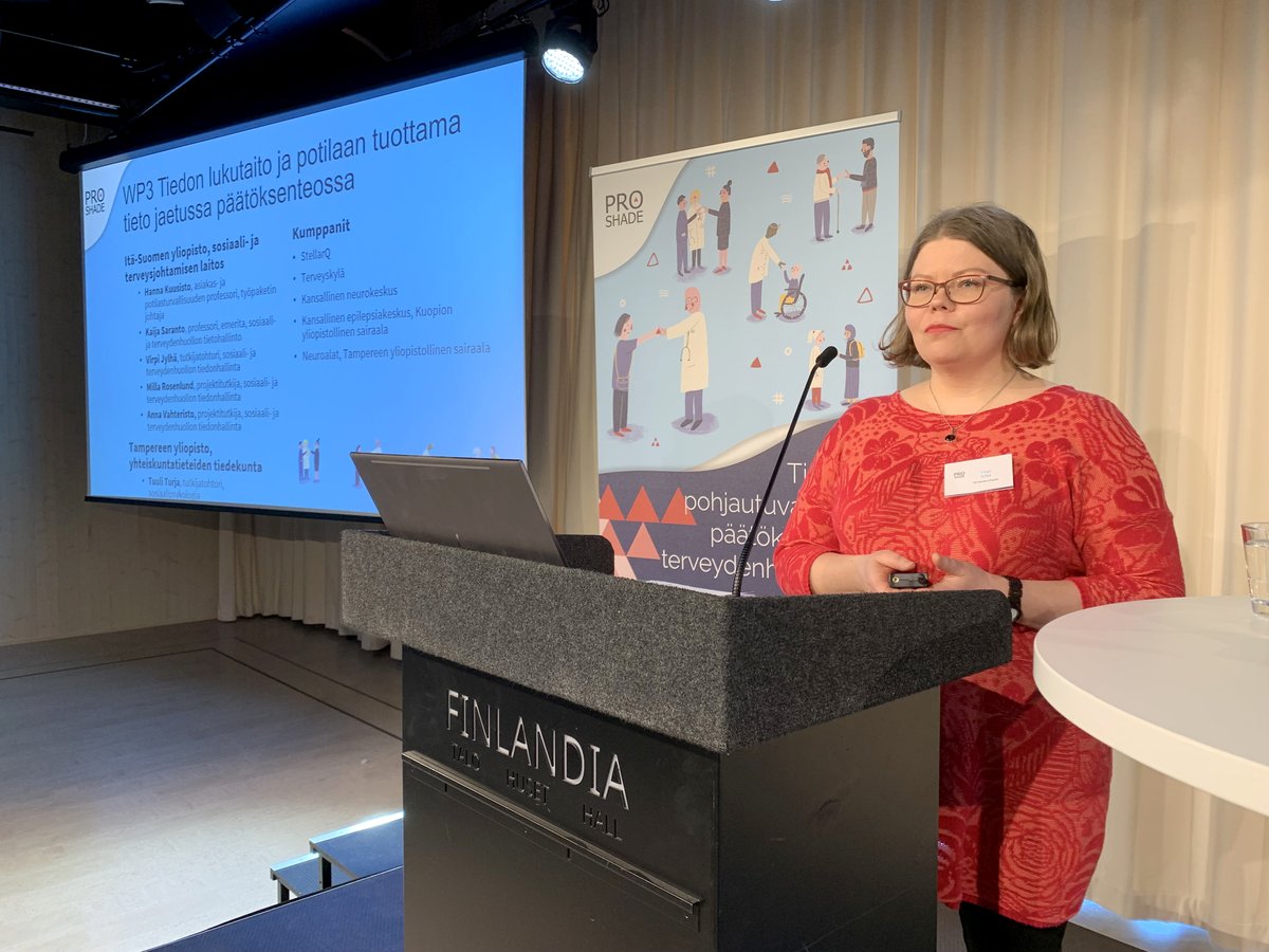 <a href="/VirpiJ/">Virpi Jylhä</a> esittelee konsortion tutkimusta potilaan tuottamasta tiedosta. Jaetussa päätöksenteossa tarvitaan tiedon lukutaitoa sekä potilaan että lääkärin puolelta. Ymmärrystä siitä mikä on merkityksellistä tietoa hoidon missäkin vaiheessa. <a href="/Akatemia_STN/">Strateginen tutkimus</a> <a href="/UniEastFinland/">University of Eastern Finland</a>