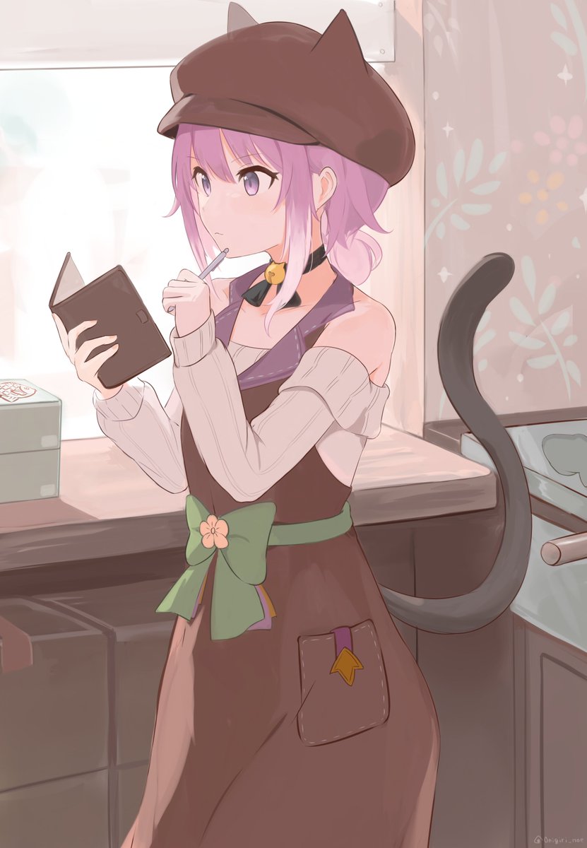 1girl tail solo cat tail purple eyes holding purple hair  illustration images