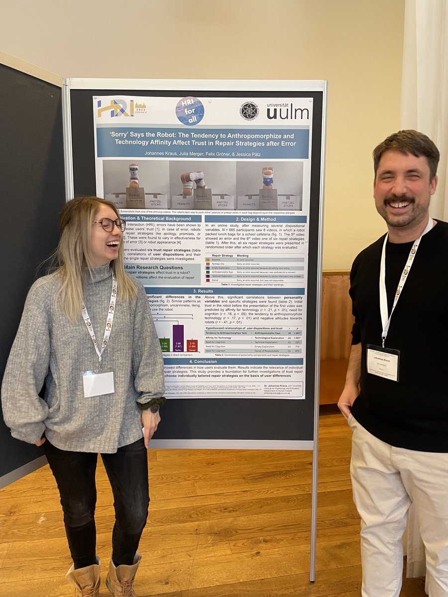 Johannes Kraus (@umdenkbar) on Twitter photo It's been quite some time since I last posed in front of a poster. This one was definitely fun, interactive and insightful. Will do more posters again. Check the paper here: dl.acm.org/doi/abs/10.114…
Thanks <a href="/lnd_miller/">Linda Miller</a> for supporting me here. <a href="/HRI_Conference/">The HRI Conference</a> #hri23 It's been quite some time since I last posed in front of a poster. This one was definitely fun, interactive and insightful. Will do more posters again. Check the paper here: dl.acm.org/doi/abs/10.114…
Thanks <a href="/lnd_miller/">Linda Miller</a> for supporting me here. <a href="/HRI_Conference/">The HRI Conference</a> #hri23