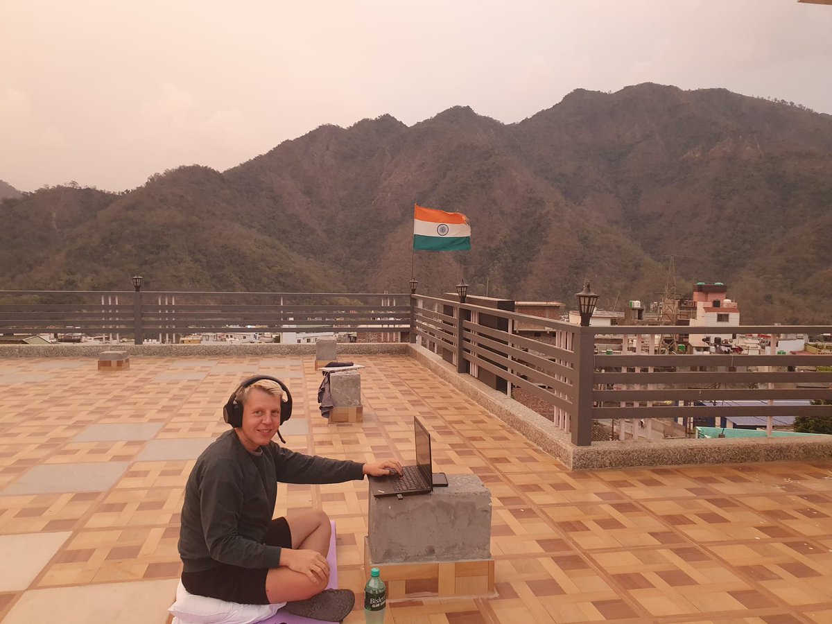 A slight breeze makes the roof the perfect place for judging a mock exam. #Rishikesh