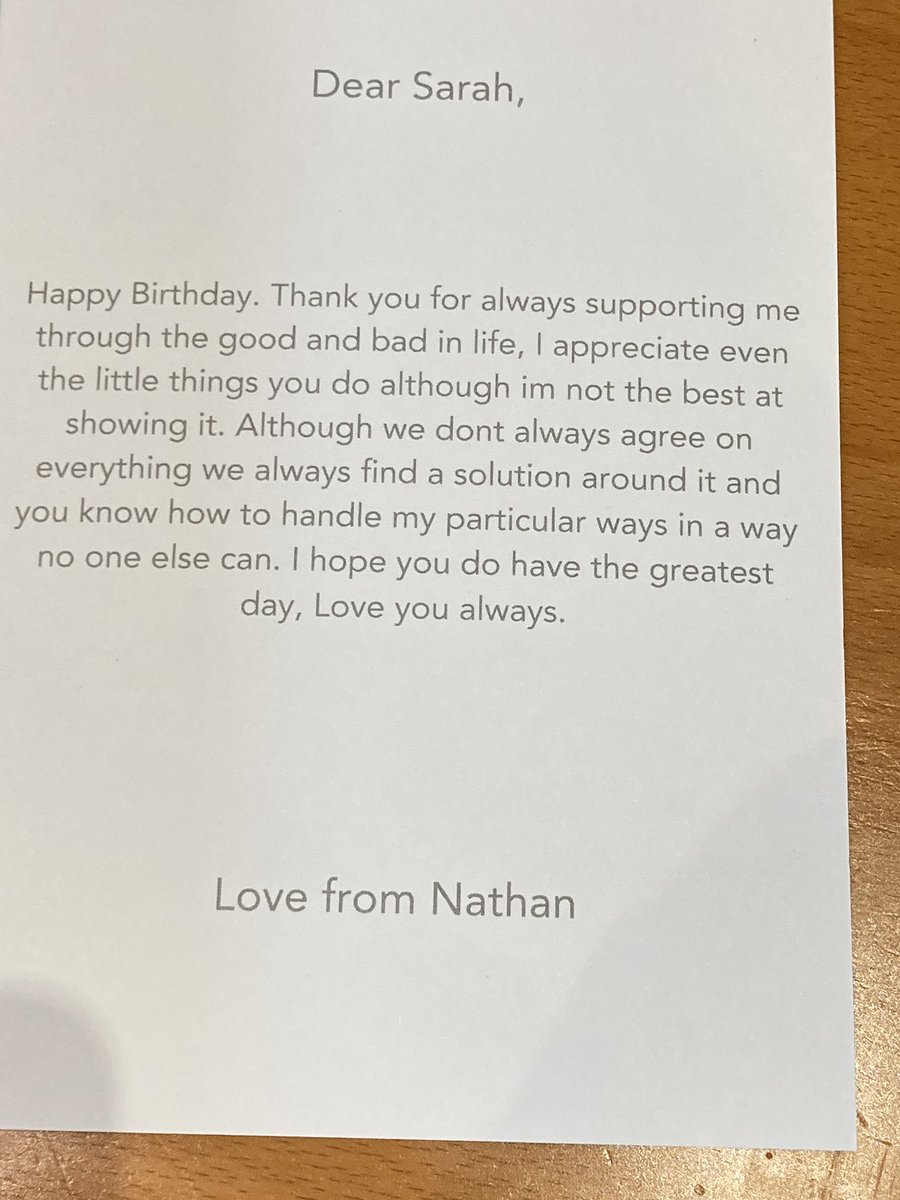 SarahHumphreys4's tweet photo. A birthday card that makes all the difficult days pale a bit. https://t.co/6uBbKtsBBI