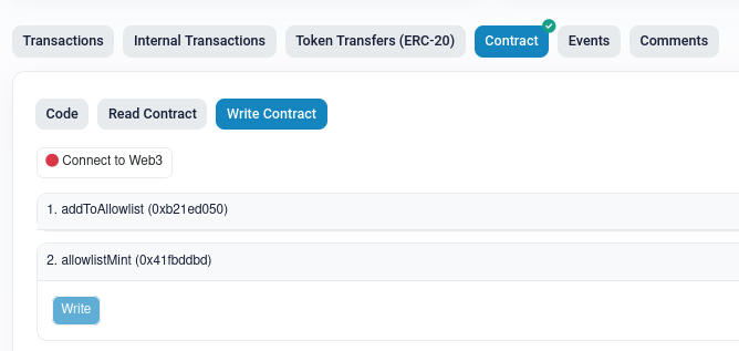 nuclk's tweet photo. Mint tutorial para holders:

1. Ingresa a la página de etherscan de NüCLK Dúo

https://t.co/dlcbXmhJrL

2. haz click en "Connect to web3" y conecta tu wallet
3. haz click en "allowlistMint" y clickea el boton "Write" para crear la transacción

2/3 🧐 https://t.co/rMlVRkKGwF