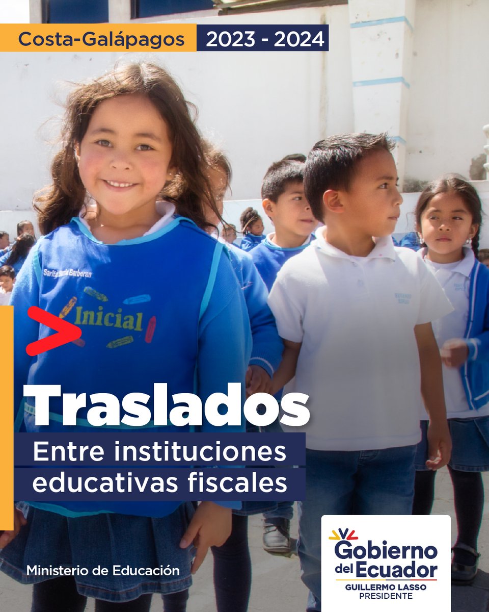 Educacion_Ec's tweet photo. 👦🏻👧🏻 El proceso de #TrasladosEduFiscal se realizará en línea a través de la página https://t.co/qBO18YubkG, dirigido a estudiantes matriculados en instituciones fiscales que desean realizar un cambio de institución de acuerdo con sus necesidades.

#TransformaciónEducativaEc https://t.co/7uqeCmsa8d