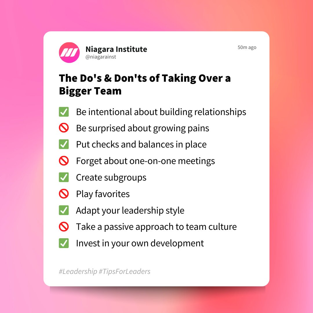 Taking over a bigger team is a significant transition for any leader. Fortunately, there are things you can do (and not do!) to make the process easier for you and your team, all of which are discussed in more detail in today's blog. hubs.li/Q01FpzBR0