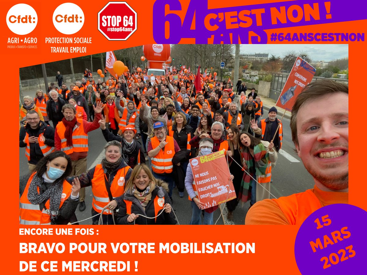CFDT_AgriAgro's tweet photo. [ RÉFORME DES RETRAITES : 64 ANS C'EST NON !!! ]
Les militants de la CFDT Agri-Agro et de la #PSTE réunis pour dire NON à la retraite à 64 ans.
#metstesbasketspourlaretraite #RéformedesRetraites #CFDT #cfdtagriagro #64ansCestNon #64a  #Greve15mars  #manifdu15 #stop64ans https://t.co/vLG44HawVw