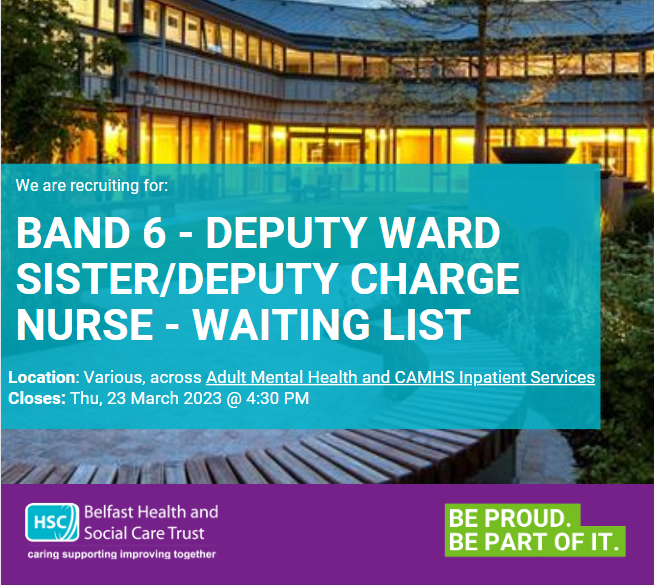 📣 We are recruiting for Band 6 Deputy Ward Sister/Charge Nurse for various locations across Adult Mental Health and CAMHS Inpatient Services
📍 For full job description and to apply visit: bit.ly/3yPfUUB