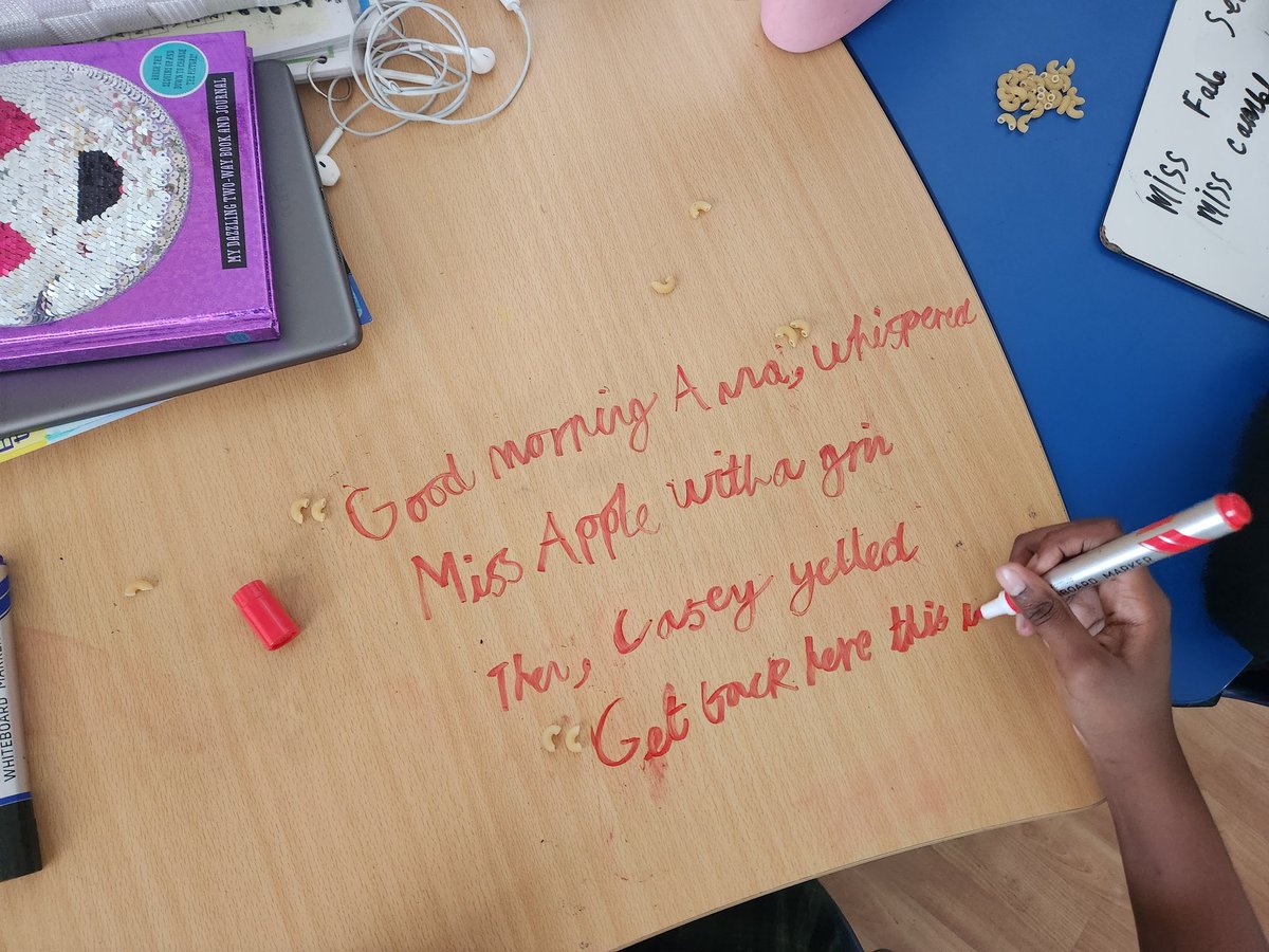 learning_gee's tweet photo. The CPA approach to SPaG ✨. We went back to basics in Y4 today. Using maceroni as inverted commas (&amp; commas and apostrophes) is fun and impactful. 
We also used a 'busy image' to inspire us. Thanks @Grammarsaurus1 for the idea. So great for quick fire🔥 SPaG and ESL learners 😊 https://t.co/x8tDoWdUnt