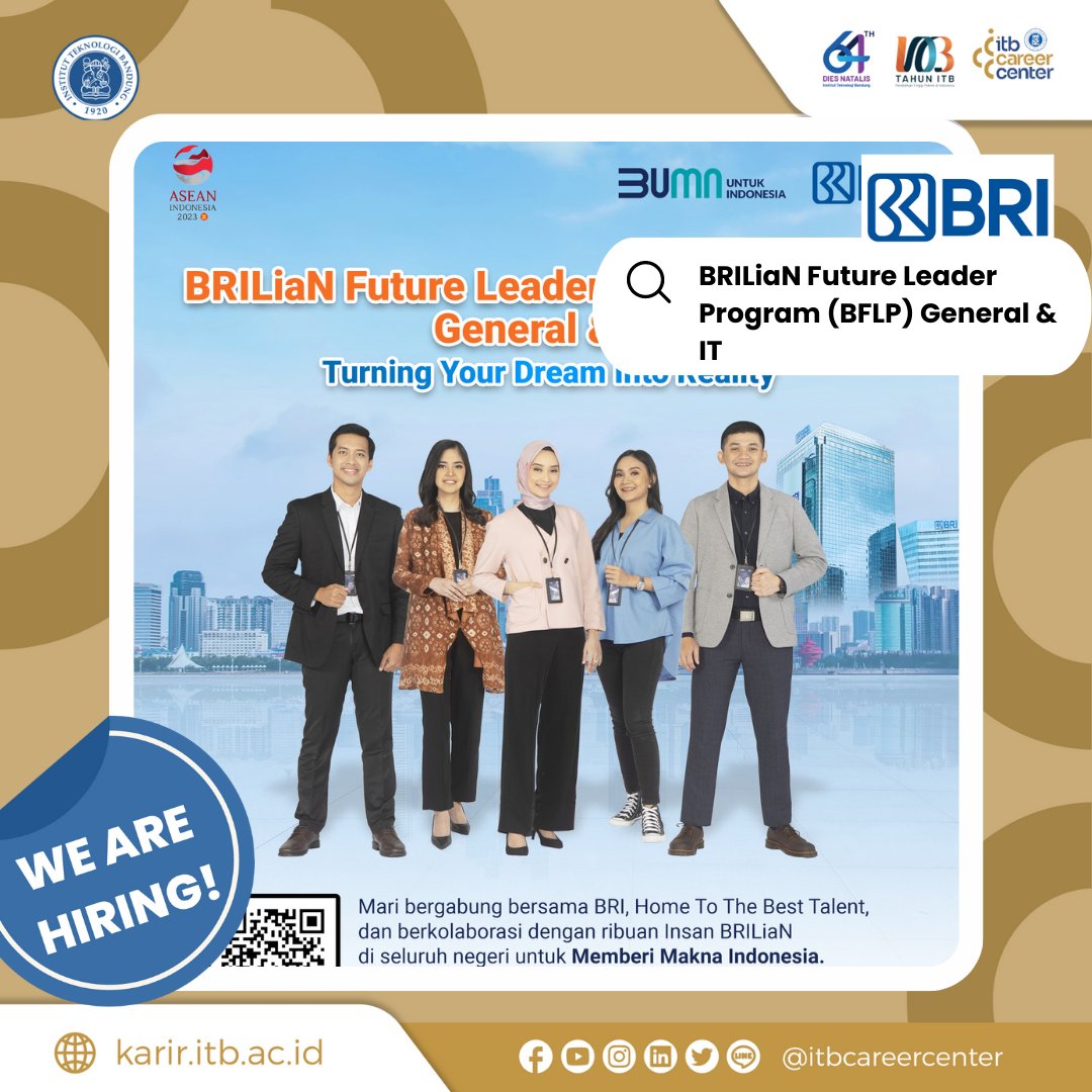 ITBCareerCenter's tweet photo. [JOB VACANCY]
Program Management Trainee BRI, BRILiaN Future Leader Program (BFLP) General dan IT Kembali DIBUKA!
Periode pendaftaran: 7-20 Maret 2023
Informasi selengkapnya kunjungi Instagram @lifeatbri dan https://t.co/xT6ylFTHT6 

#LifeatBRI #BRILiaNFutureLeaderProgram https://t.co/grjuSumCWI