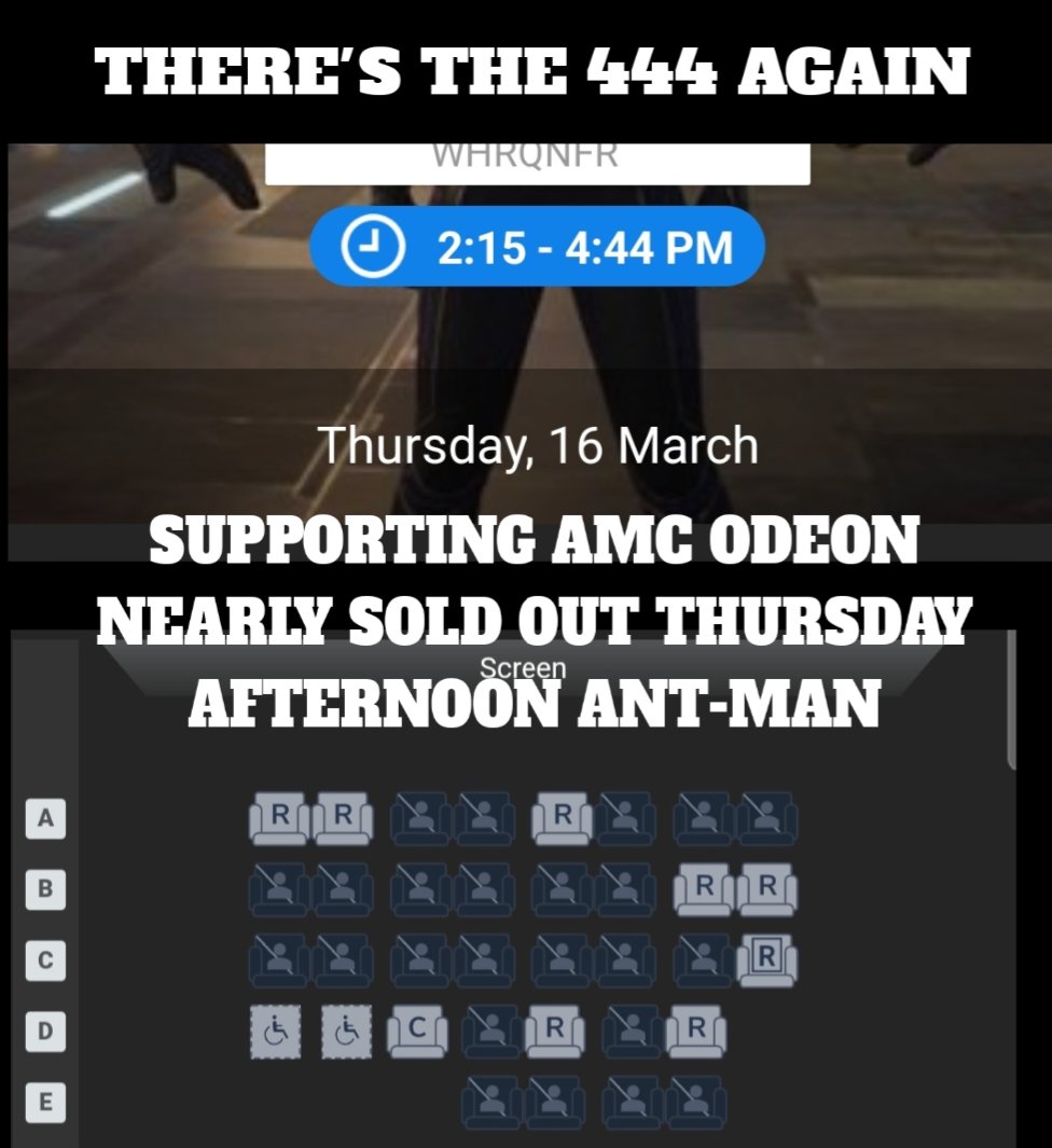 It fun supporting #AMC our company. #atAMC #Odeon to see #AntManAndTheWasp 
Thursday afternoon and it's nearly sold out. But movies are dead 🤣😂
I have talked about 444 showing up everywhere for months here it is again. Let's go #AMC 🚀🚀🚀🚀🚀