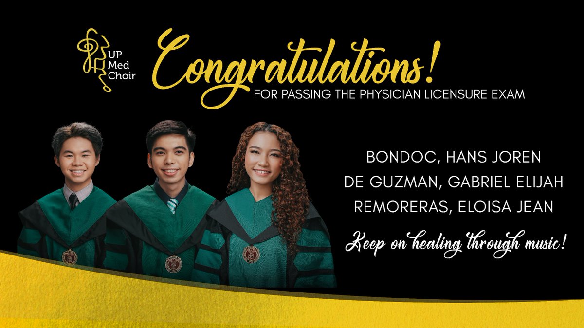 UPMedChoir's tweet photo. The UP Medicine Choir would like to congratulate our alumni who passed the March 2023 Physician Licensure Examination.

Your MedChoir family is so proud of you! Continue healing through music! 🎶

#HealingThroughMusic
#BuhayMedChoir https://t.co/TweEPMiVxN