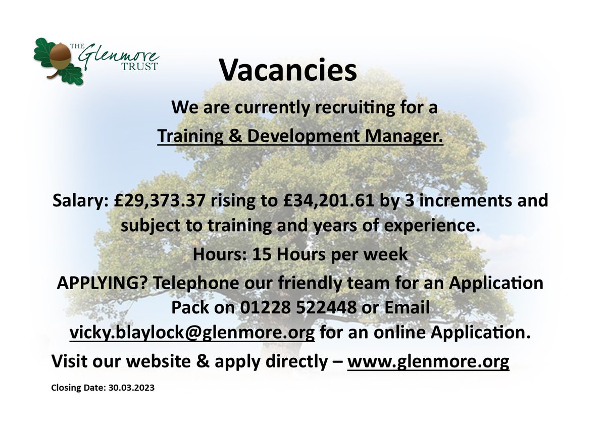 Recruiting for a Training and Development Manager
Please contact us for more information and a Application Pack