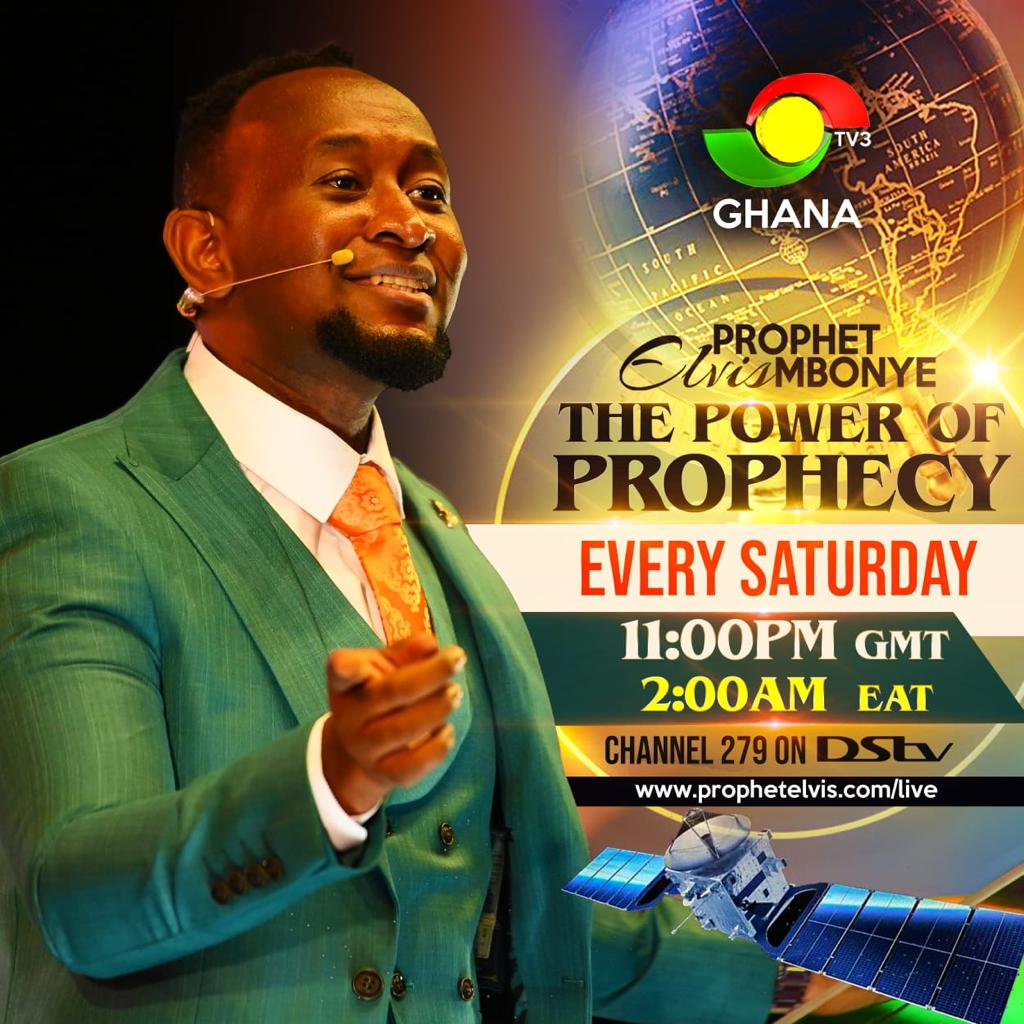 tv3_ghana's tweet photo. The Power of Prophecy with Prophet Elvis Mbonye, the prophet with unmatched record of prophetic fulfilments airs on #TV3GH every Saturday at 11pm.

Make a date. https://t.co/sfr75znOqw
