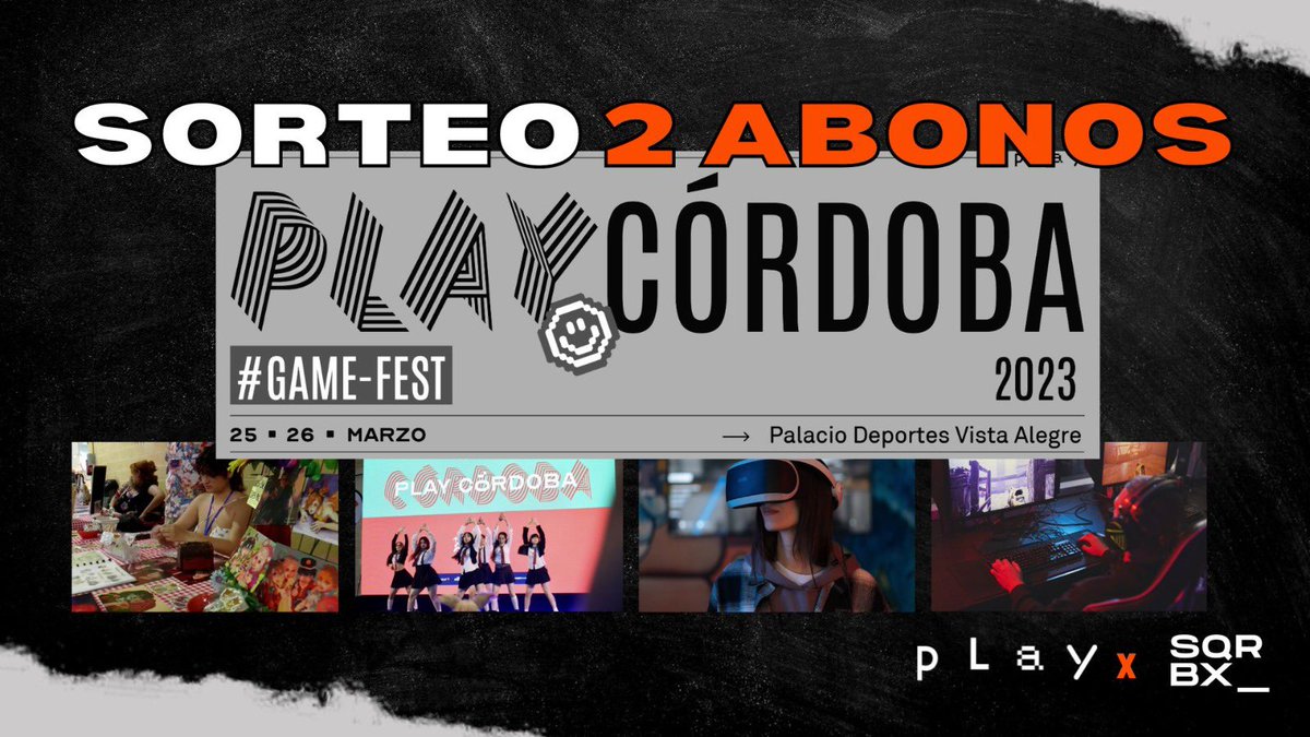 ¡SUPER SORTEO POR AQUÍ🥳!
¿Quieres ir a Play Córdoba #GameFest🎮? Sorteamos 2 abonos para que puedas acudir los próximos 25 y 26 de marzo. 

Requisitos:
✔ - Seguirnos en Twitter <a href="/sqrbxpro/">Squarebox</a> .
🔁 - Dar RT a este Tuit.
🤝🏻 - Mencionar a un amigo.

squarebox.pro/bases-legales-…

#GLHF 😎
