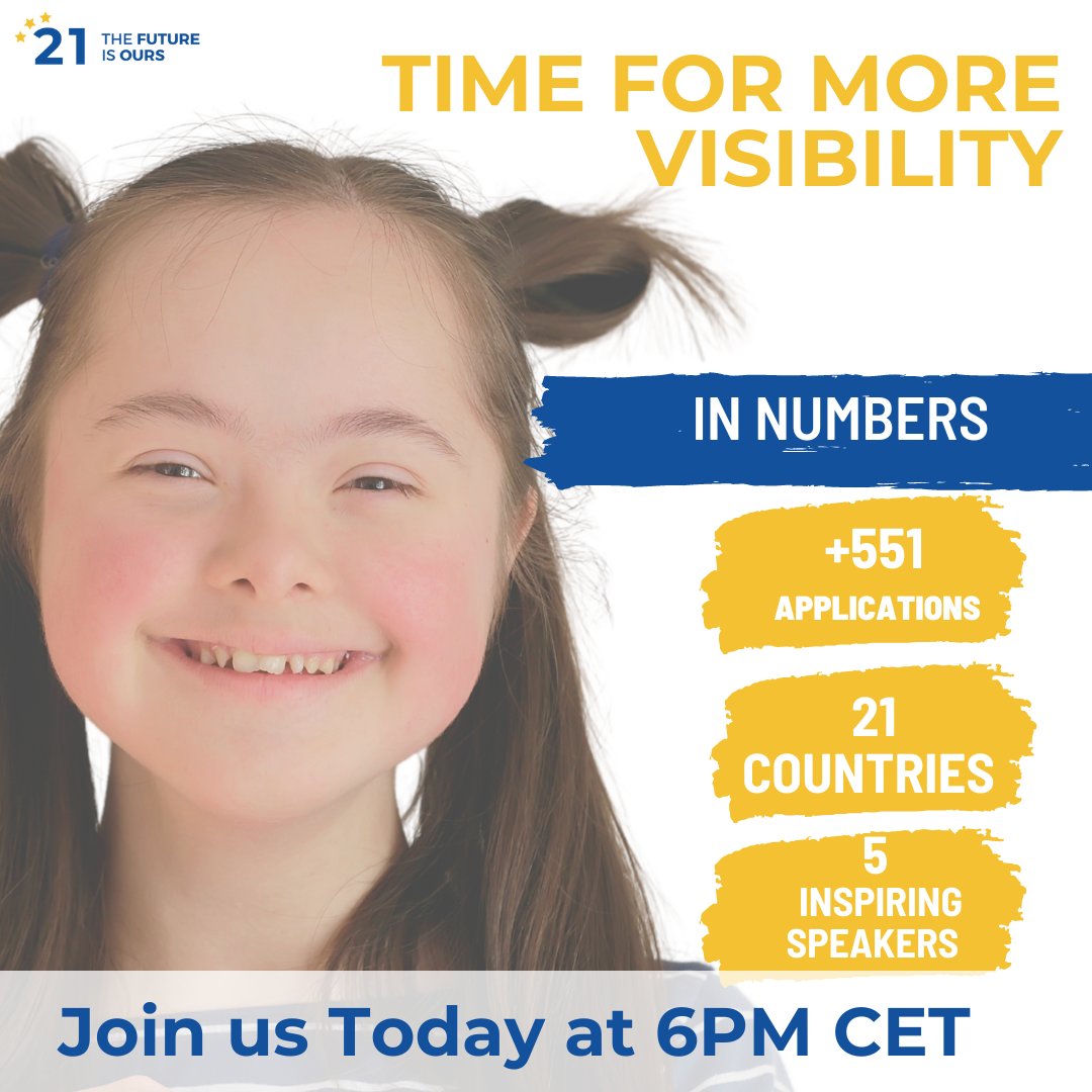 EUforTrisomy21's tweet photo. 🤩We are so excited to see you all today for our event #TimeforMoreVisibility at 6pm for a pre-celebration of #WDSD ❤️More than 551 people registered for our event from 21 countries from all over the world
❤️5️⃣ amazingly inspiring self-advocates and speakers will honour our event https://t.co/CvPI833JWp