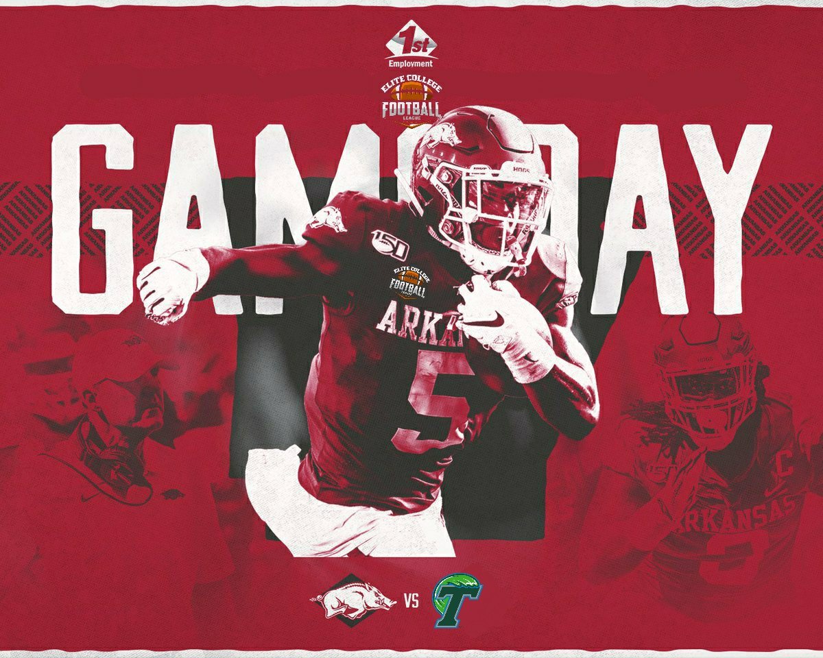 Rise up #RazorbackNation! It's game day in New Orleans as the Hogs are gearing up to take on the @ECFL_GreenWave! Tune in tonight at 08:30pm est on Twitch to witness <a href="/ECFL_21/">E.C.F.L.</a> action!
#WooPig #HogStileTakeover