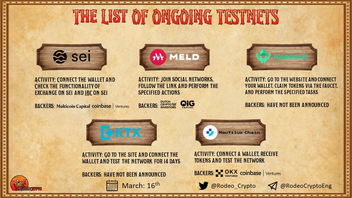 rodeo_crypto's tweet photo. 🆓The List Of Ongoing #Testnets

@SeiNetwork
@MELD_Defi
@Youdonate1
@KTX_finance
@Nautilus_chain

Learn more⬇️
https://t.co/jFanYNtngx

#Testnet #Sei #MELD #Youdonate #KTX #NautilusChain https://t.co/2VnKSuoWir