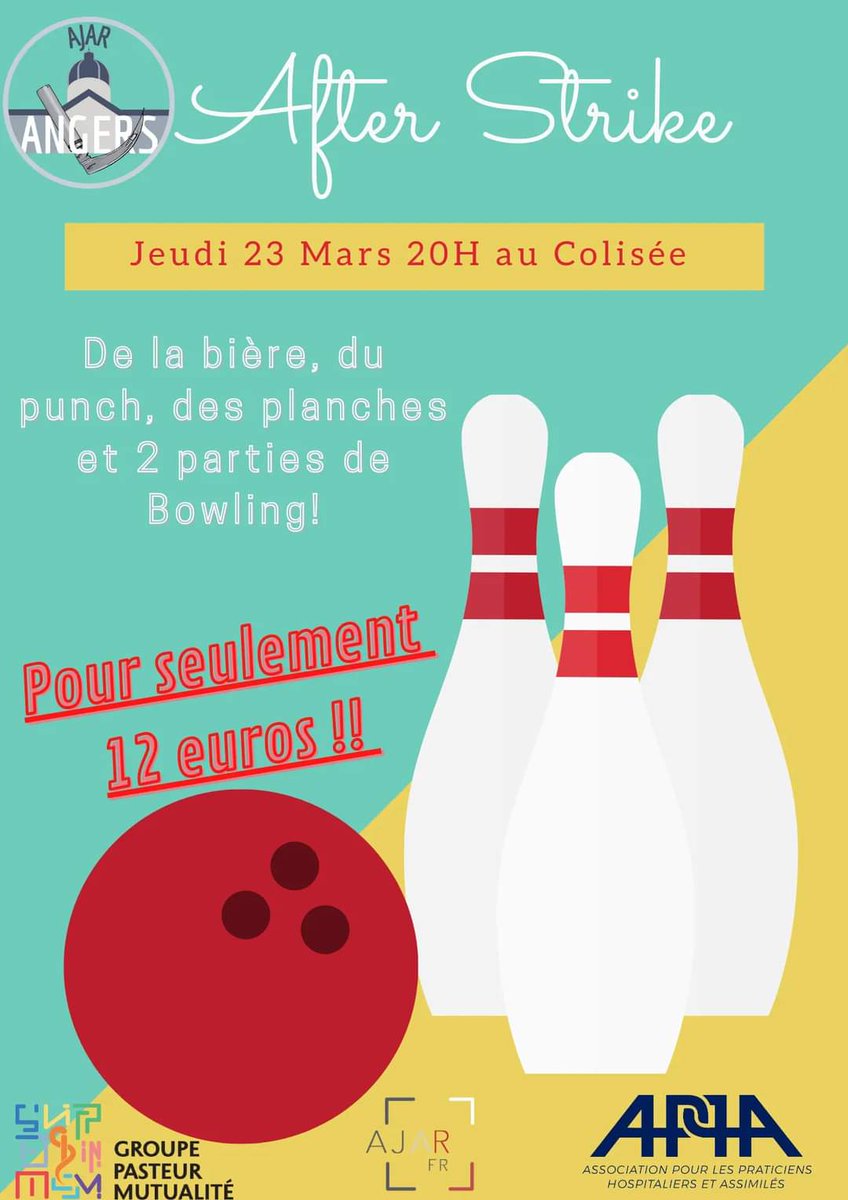 AJAR Angers (@ajarangers) on Twitter photo Soirée bowling jeudi prochain au Colisée pour le DAR Angevin🎳🍺 Soirée bowling jeudi prochain au Colisée pour le DAR Angevin🎳🍺