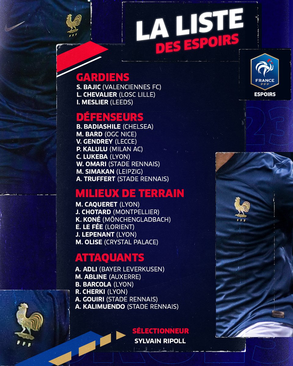 equipedefrance's tweet photo. La liste des 2⃣3⃣ 𝙚𝙨𝙥𝙤𝙞𝙧𝙨 retenus par Sylvain Ripoll pour les 2 matchs amicaux face à l'Angleterre 🏴󠁧󠁢󠁥󠁮󠁧󠁿 et l'Espagne 🇪🇸 https://t.co/gklRKEjlDI