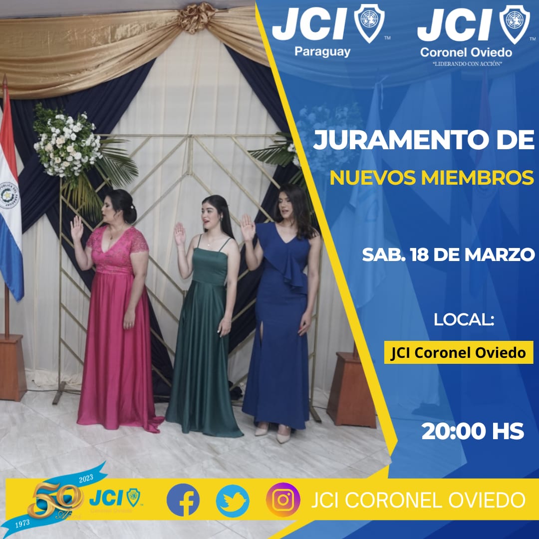 JCICnelOviedo's tweet photo. GRAN DÍA ESTE SÁBADO 🥂🥳Tendremos Juramento de Nuevos Miembros 🤩🥳🙌🏻💪🏻
Esperamos contar con la presencia de todos para apoyar a los nuevos miembros.
¡NOS VEMOS!
#JCI
#JCIPy
#JCICoronelOviedo
#LiderandoConAcción
#Rumboalos50años https://t.co/yxWudHC7fg