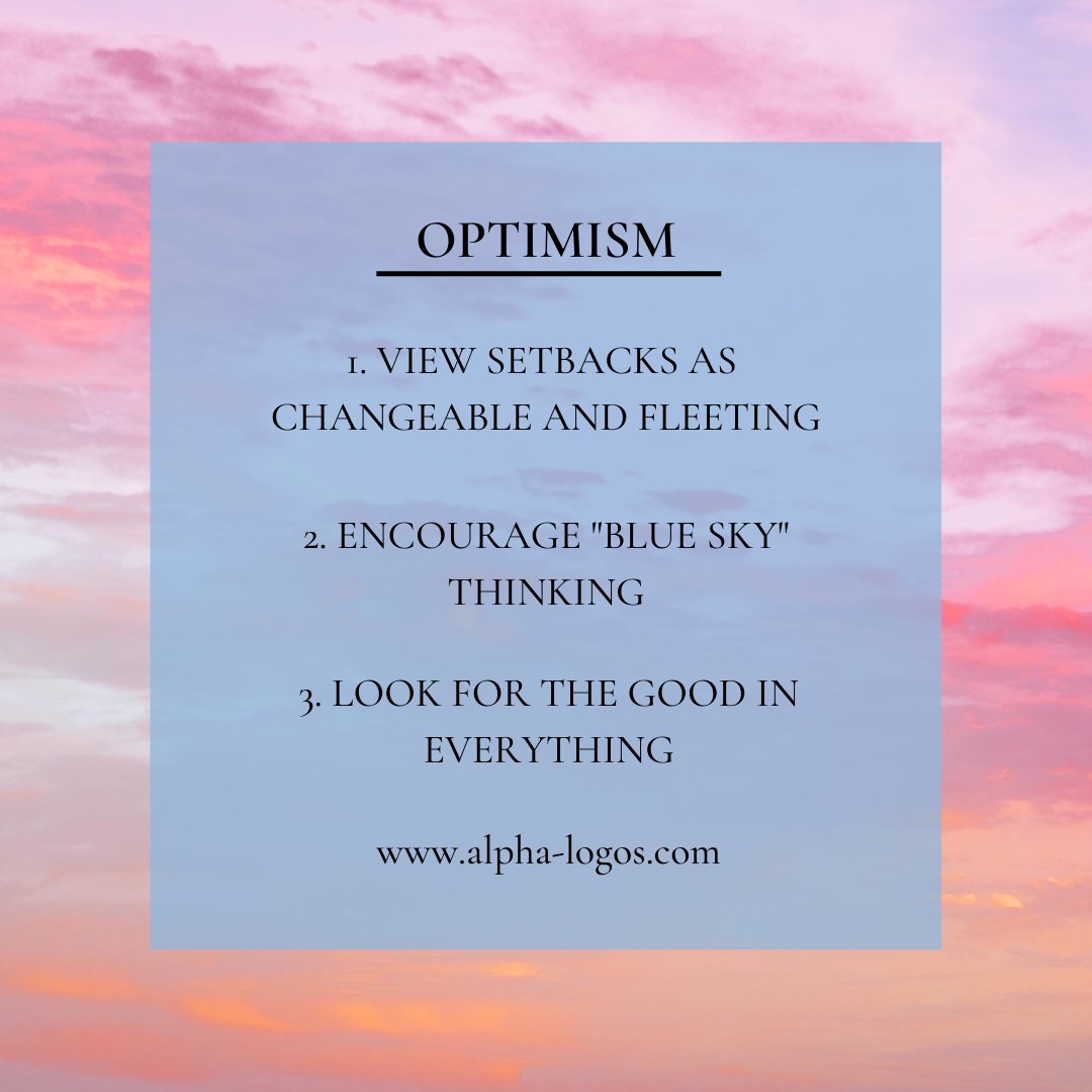 AlphaLogosCoach's tweet image. Optimism is an overlooked aspect of leadership that can make a world of difference 🌎️

☀️ View setbacks as changeable and fleeting 
☀️ Encourage "blue sky" thinking
☀️ Look for the good in everything

#BeginwithMindset #HealthyWorkplace #LeadershipCoach #Optimism