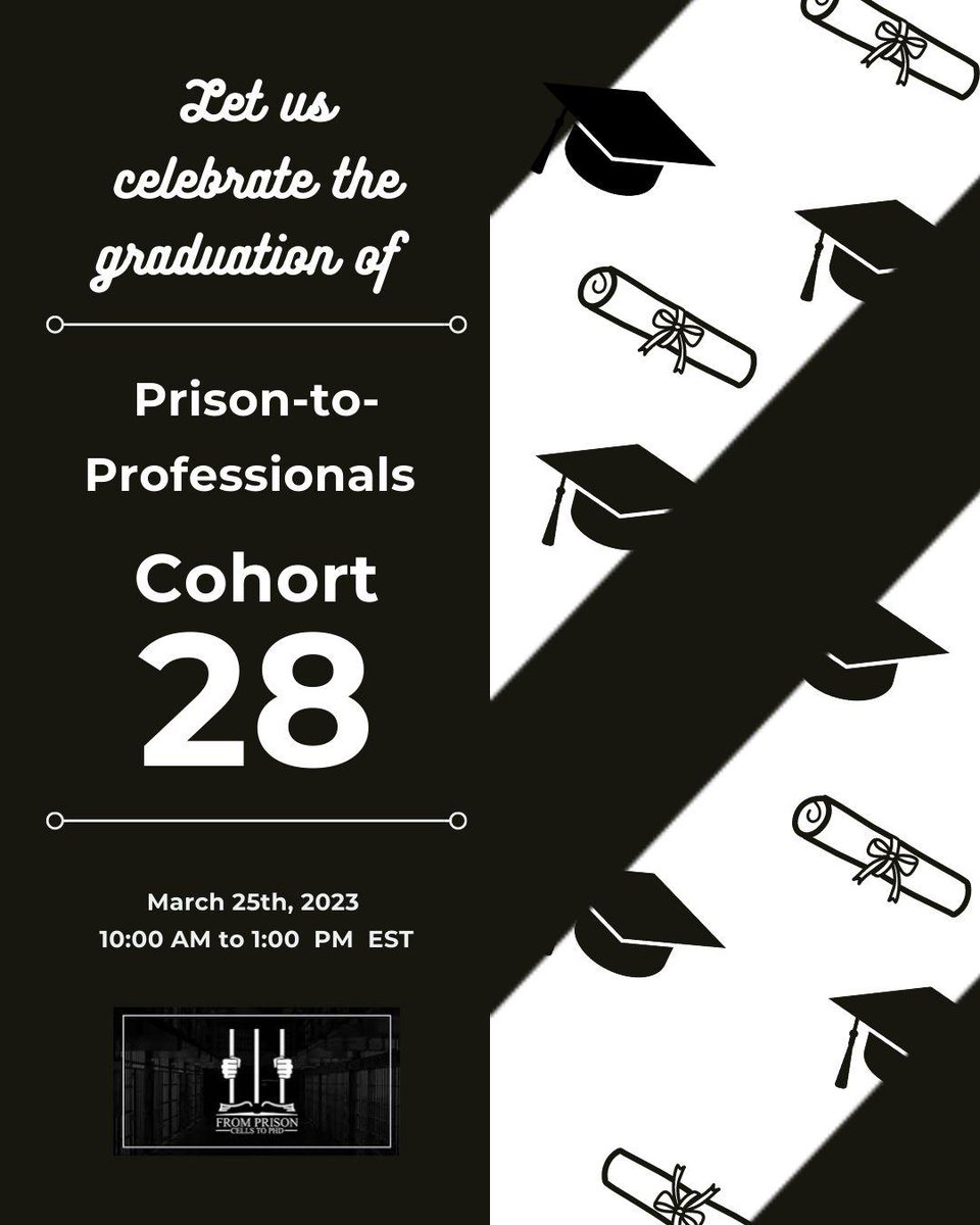 prison2pro's tweet photo. We wanted to remind everyone that our Cohort-28 Scholars will be graduating on March 25th, 2023 from 10:00-1:00!!!
Missing out on this cohort? https://t.co/ADxLFDDiyC
#itsnevertoolate #EducationOverIncarceration #prisoneducation #secondchance #prison2pro #P2P #family https://t.co/f1rU3K02mU