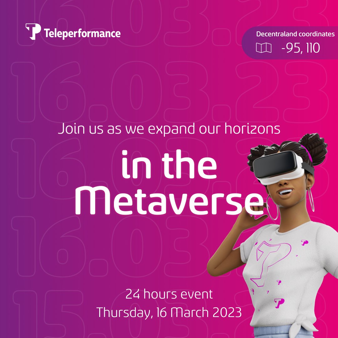 wearetpgroup's tweet photo. The future is here! 🎉 Join us NOW as we expand our horizons through the Teleperformance HQ in the metaverse. ​

Meet Isabella, TP's digital influencer, in our HQ! Click here to join: https://t.co/1ewXo4nRG4​

#TPInTheMetaverse https://t.co/swCDFrV7Cy