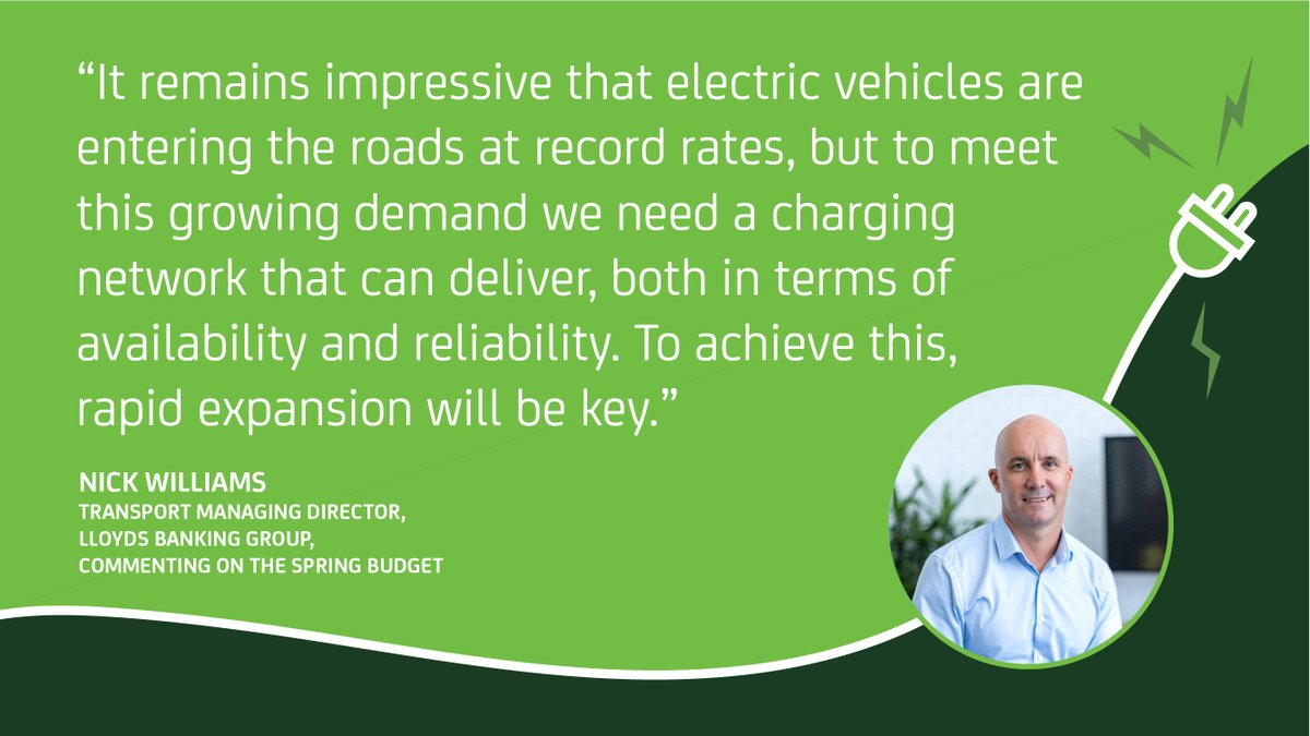 Despite no new support for #EVs announced in the Spring Statement, we're hopeful the government will reveal plans to strengthen the UK's charging infrastructure in the future 🔋 Nick Williams, Transport Managing Director, Lloyds Banking Group comments: spr.ly/60173fEVt
