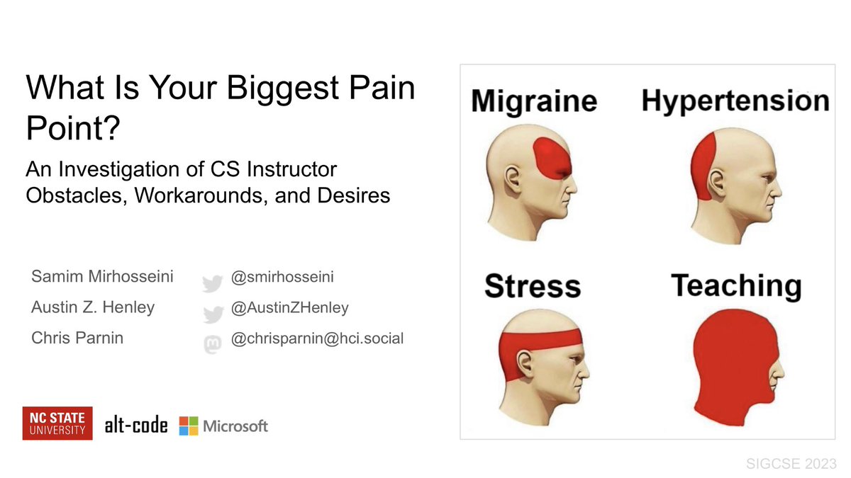 Samim Mirhosseini (@smirhosseini) on Twitter photo I will be presenting our research on pain points of computer science instructors. It will be today at 2:35, in room 714
@SIGCSE TS 2023 <a href="/SIGCSE_TS/">SIGCSE Technical Symposium</a> I will be presenting our research on pain points of computer science instructors. It will be today at 2:35, in room 714
@SIGCSE TS 2023 <a href="/SIGCSE_TS/">SIGCSE Technical Symposium</a>