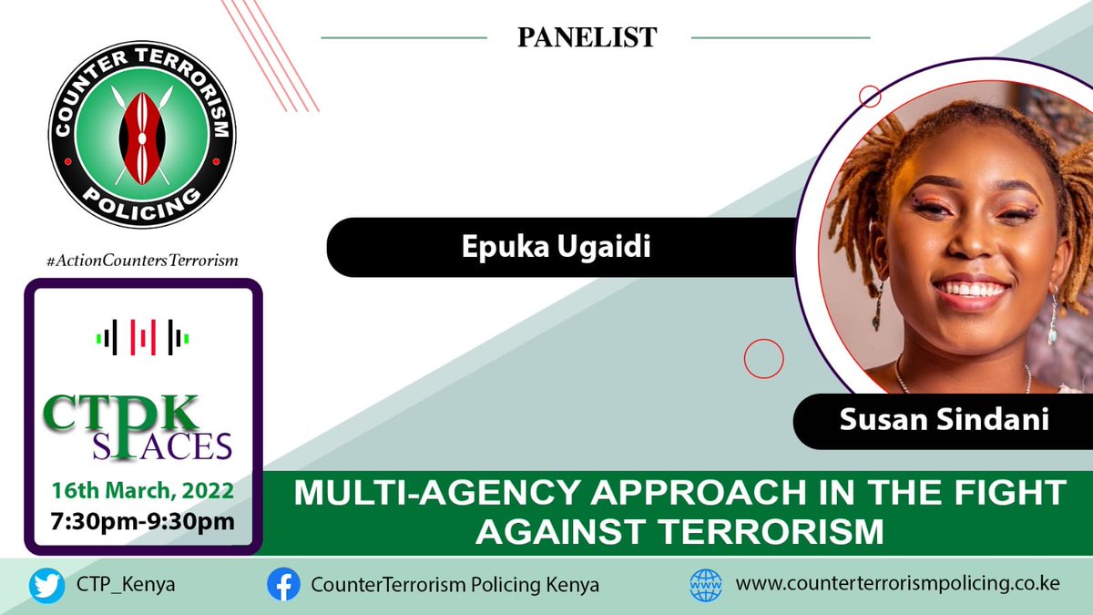sindani_susan's tweet photo. Join me tonight from 7:30 PM to 9 PM as I discuss the vital role of a multi-agency approach in the fight against terrorism & VE.
I'd appreciate your insights & ideas on how communities can work together to combat this global threat.
#FightTerrorism
#MultiAgencyApproach https://t.co/WtBsnLLzXa