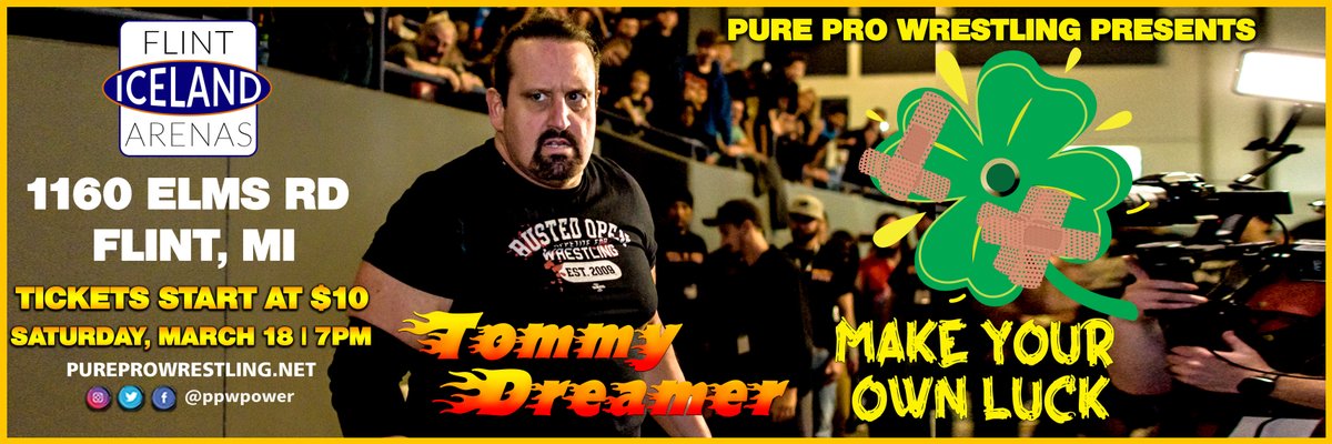 PPWPower's tweet photo. **MATCH ANNOUNCEMENT**

Extreme-Rules Main Event: @THETOMMYDREAMER VS Heavyweight Champ Dylan Night

Make Your Own Luck| March 18|@IcelandFlint

Tix| https://t.co/B925hQOdCT?

#PPW #wwe #raw #smackdown #aew #impactwrestling #ecw #prowrestling #puremichigan #flint #vehiclecity https://t.co/VmpT9rMoe3