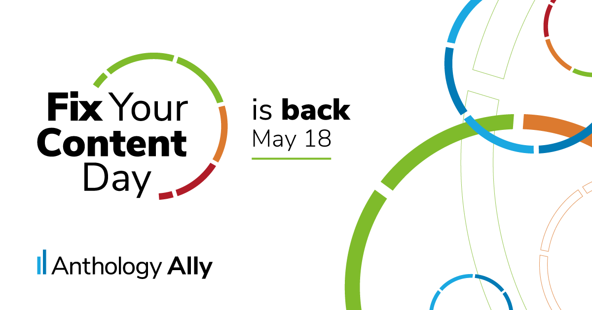 Blackboard's tweet photo. Fix Your Content Day 2023 is back! Register now for the 24-hour global competition. Let’s work together to make a positive impact on inclusive learning around the world.  
#FYCD #FixYourContent #Accessibility #GAAD 
https://t.co/rmqjdYnuzc https://t.co/AsuBsbn3JM