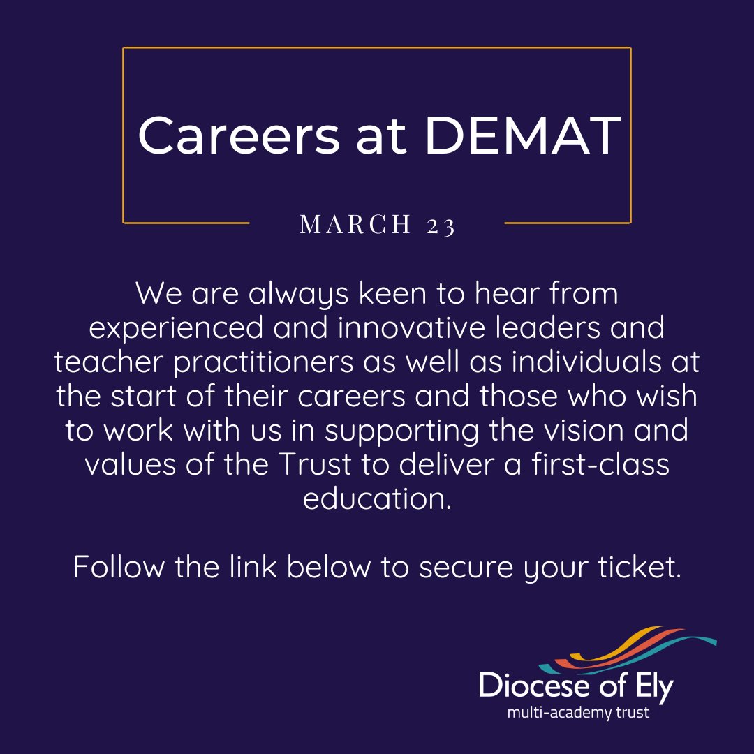 Come along to our event next week to learn more about working within DEMAT. 

#careersatdemat #demat #demattrust #education #wearehiring