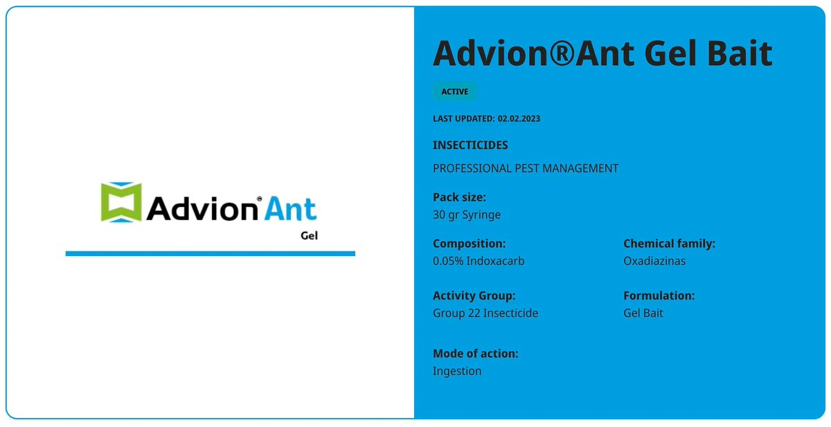 SyngentaPPMUK's tweet image. For all #pestcontrollers ... 

Advion Ant Gel - Your Questions Answered 

One of the most effective and popular options for the complete control of #ant colonies, thanks to the highly attractive, easy to use formulation and the efficacy of #indoxacarb. 

buff.ly/40kGroT